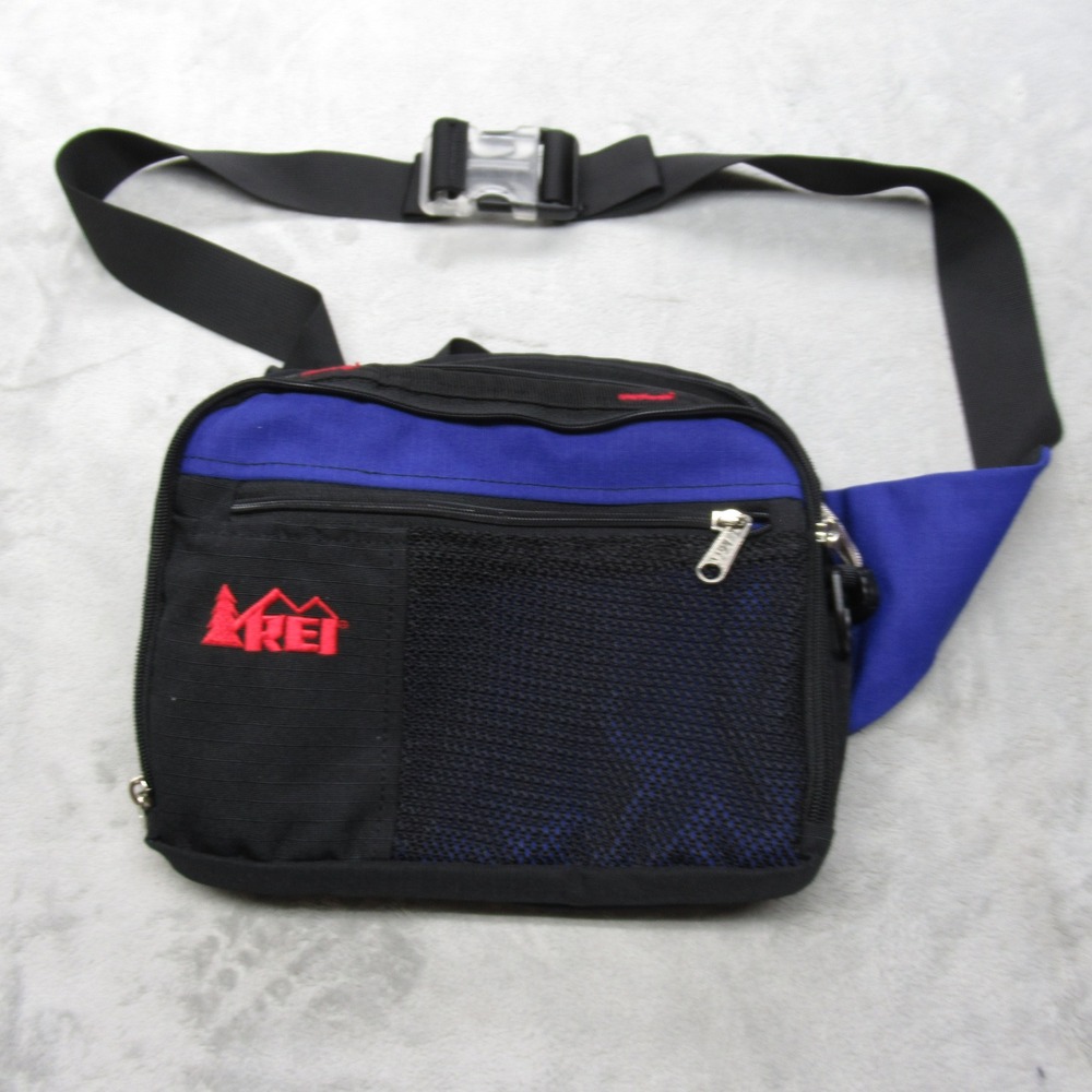 Vintage REI Co-op Fanny Pack Black Blue Utility Bag Travel Hiking RARE‎ 90s